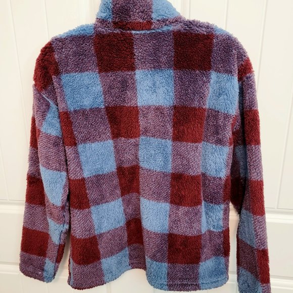 EDDIE BAUER Women's Large Ultra Soft Plush Fleece 1/4 Zip Pullover Harbor Check - Picture 9 of 12